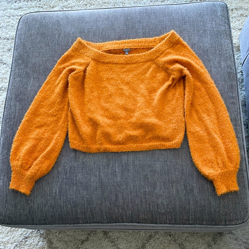 Golden Charlotte Russe off-shoulder eyelash sweater